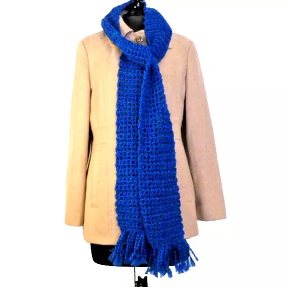 Blue Scarf 93x5 Extra Long Handmade Crochet Hand Knit Football Muffler Birthday - Picture 2 of 9